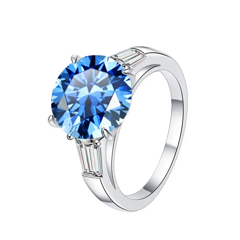 GRA-certified 5ct VVS1 blue moissanite ring in S925 sterling silver—front view