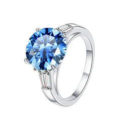 GRA-certified 5ct VVS1 blue moissanite ring in S925 sterling silver—front view