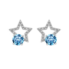 Star-shaped earrings with blue gemstones on a white background