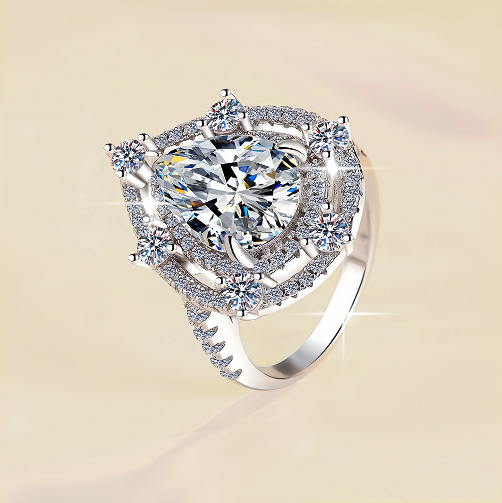 Elegant diamond ring with a beige background