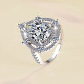 Elegant diamond ring with a beige background