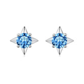 Star-shaped earrings with blue gemstones on a white background