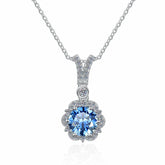 Elegant 2ct certified moissanite pendant with klein blue gemstone and silver chain