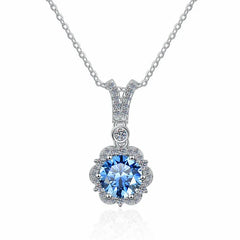 Elegant 2ct certified moissanite pendant with klein blue gemstone and silver chain