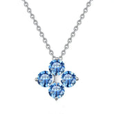 S925 silver necklace with certified blue moissanite four-stone pendant on chain
