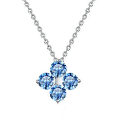 S925 silver necklace with certified blue moissanite four-stone pendant on chain