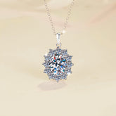 Silver necklace with a diamond pendant on a beige background