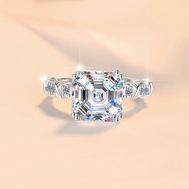 Diamond ring with a square-cut gemstone on a gradient background