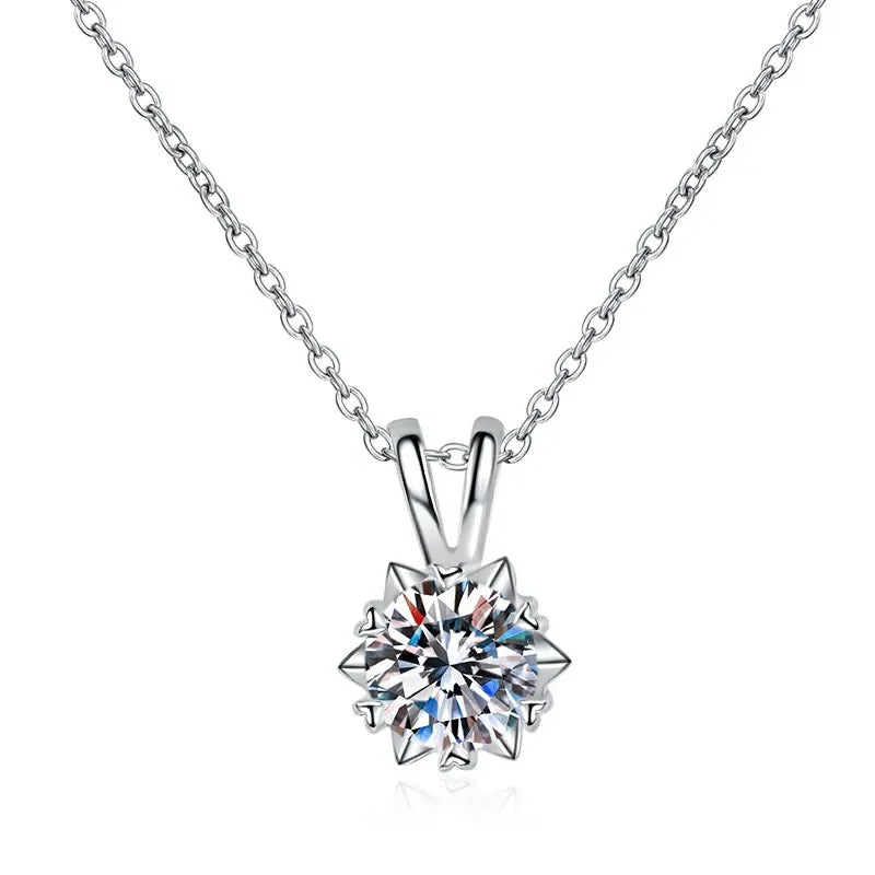 Sterling silver chain necklace with solitaire certified moissanite pendant sparkle