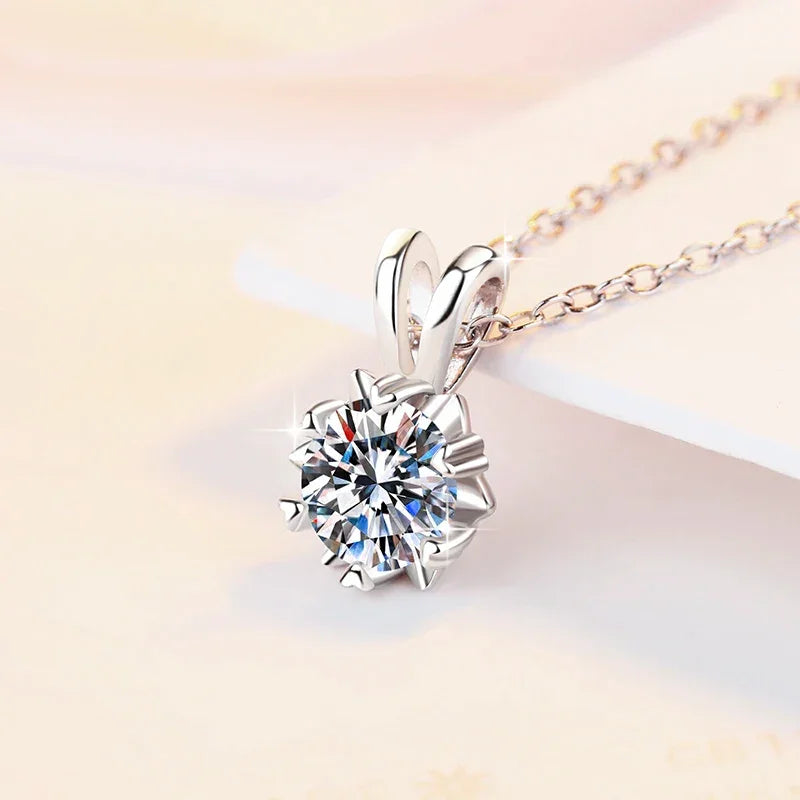Certified round cut moissanite pendant with S925 silver claw setting on delicate chain