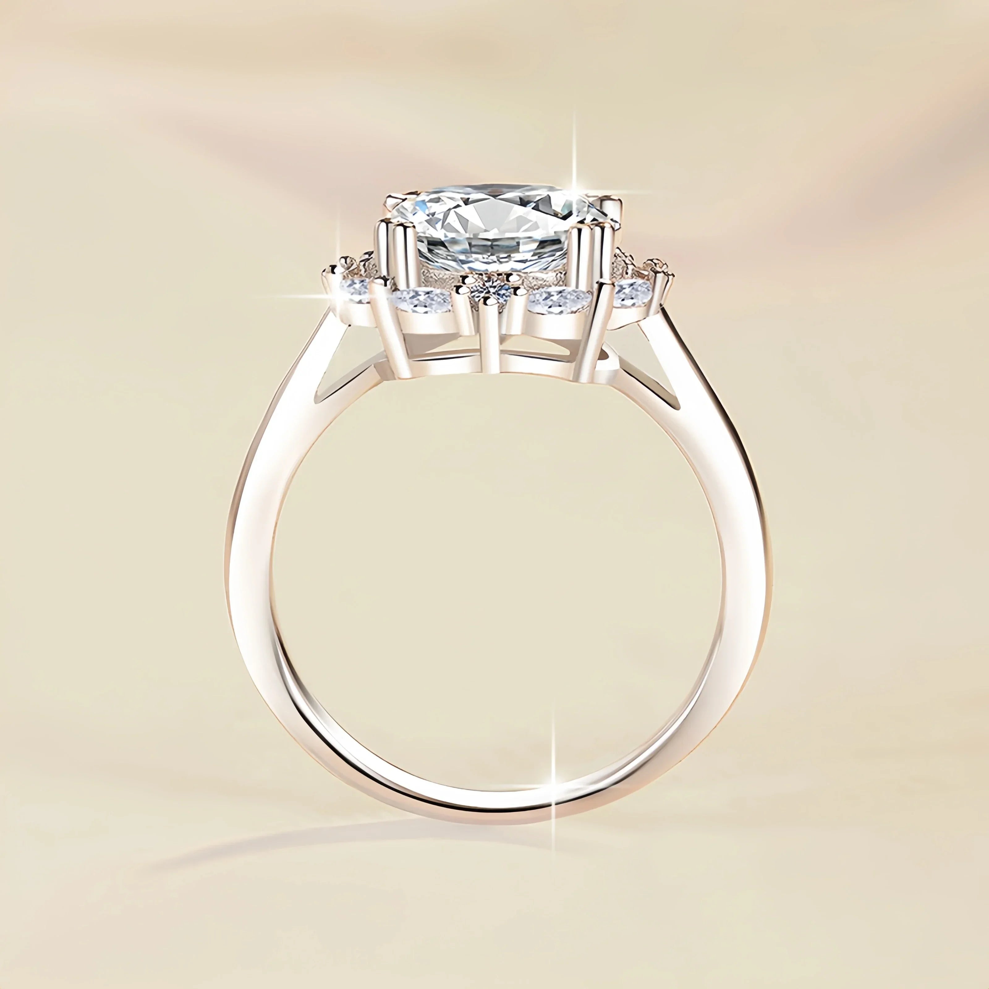Diamond ring with a beige background