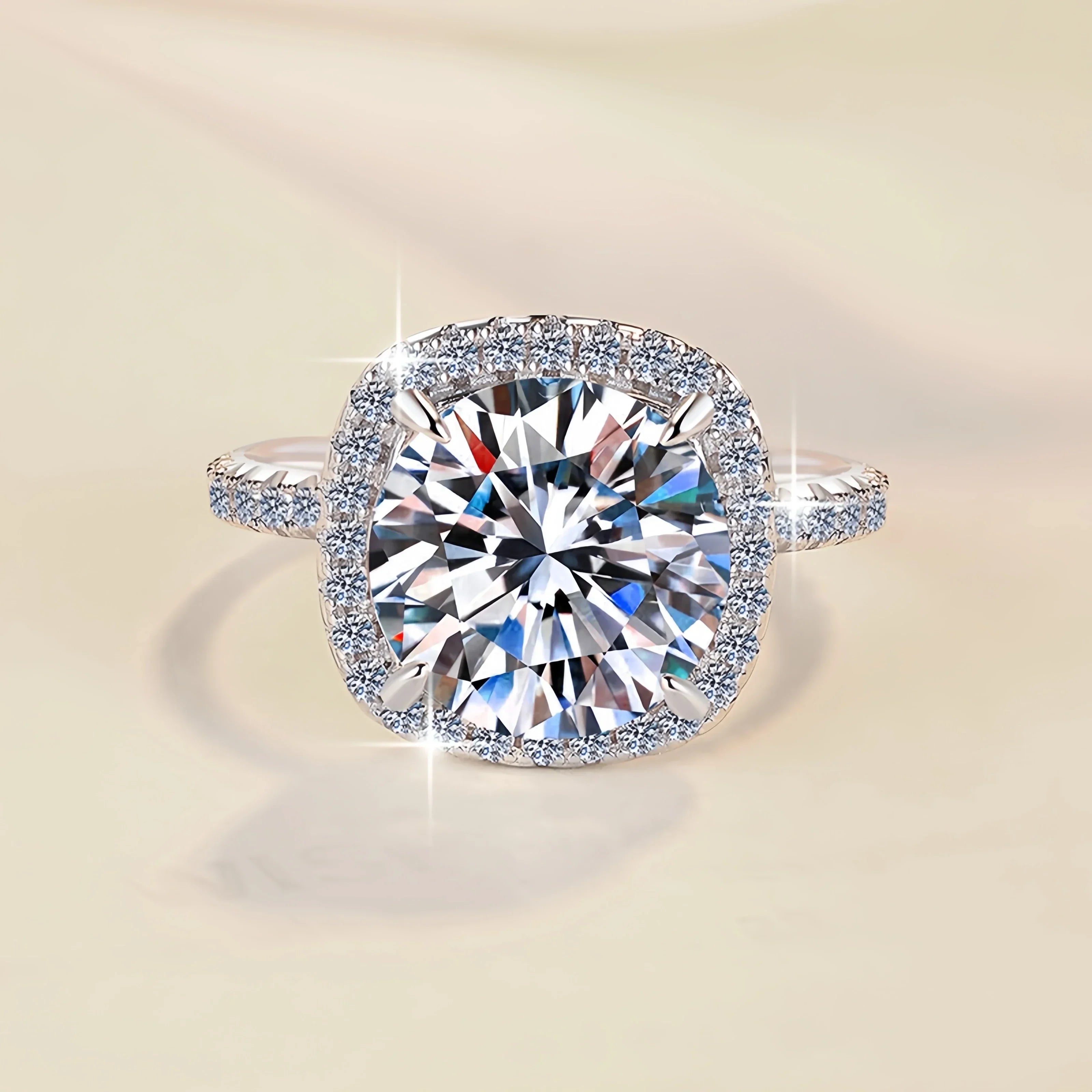 Diamond ring with a beige background